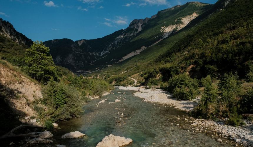 A scenic stretch of the Benca river. This tributary of the Vjosa is threatened by eight hydropower projects. © Nick St.Oegger