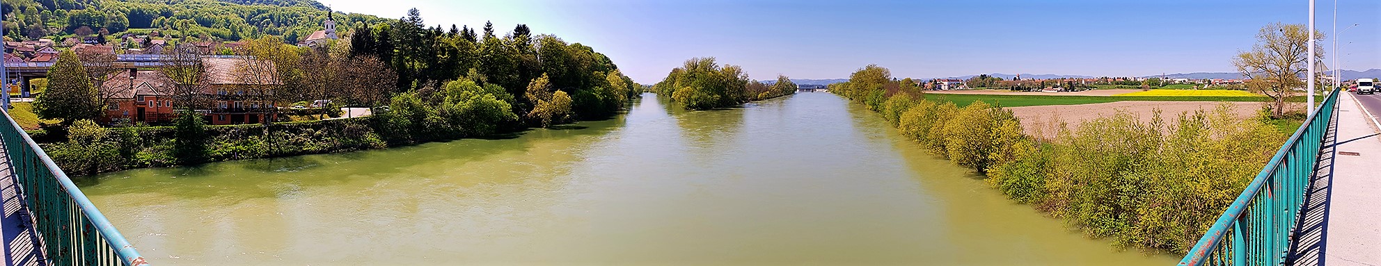 Confluence of Sava and Krka rivers in Slovenia. The Sava river provides important habitat to fish species © Marko Zupančič