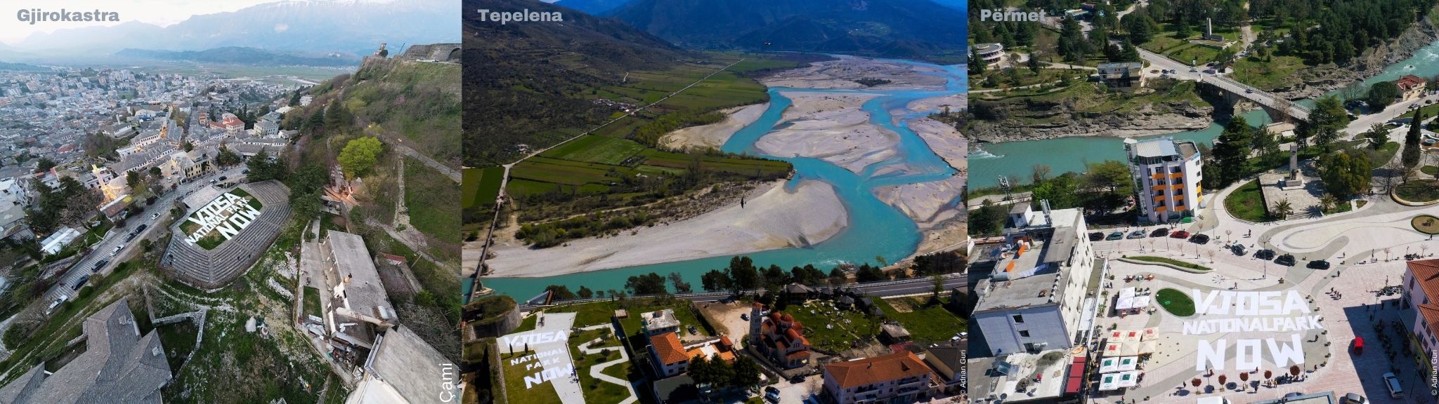 The letters are already touring the Vjosa valley. Photos: Gjirokastra © Bjant Çami; Tepelena and Permet © Adrian Guri